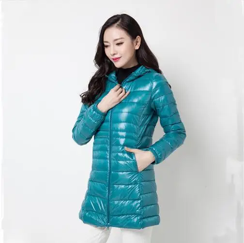 Женская теплая зимняя куртка, Женское пальто, тонкая брендовая парка на утином пуху 90%, ультра-легкая пуховая куртка, Длинная Элегантная верхняя одежда, WLF040 - Цвет: sky blue