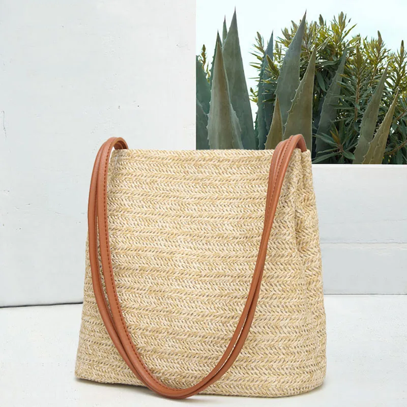 

Hot Woman Straw Bucket Bag Handbag Ladies Beach Casual Shoulder Bags BVN66