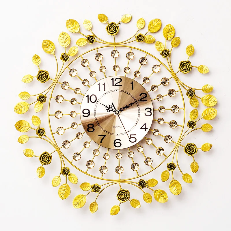 

60cm Large Metal Wall Clock Simple Modern Design Living Room Decoration Elegant Rose Diamond Clocks Wall Watch Home Decor Silent