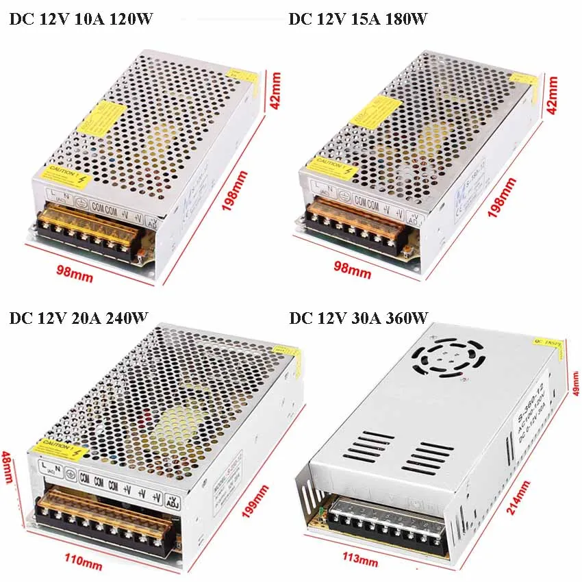 Светодиодный драйвер 12В 24В Питание 2A 3A 5A 10A 15A 20A Transformateur 220v 12v преобразователь 12 вольт Питание 12v 24v