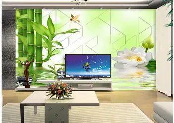 

Home Decoration 3d customized wallpaper Bamboo lotus reflection cobblestone 3D TV backdrop 3d room wallpaper