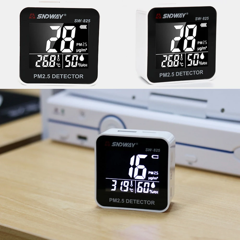 

3 In 1 Pm2.5 Detector Temperature Humidity Meter Air Quality Monitor Mini USB Rechargeable Gas Analyzer Alarm Value Can Be Set