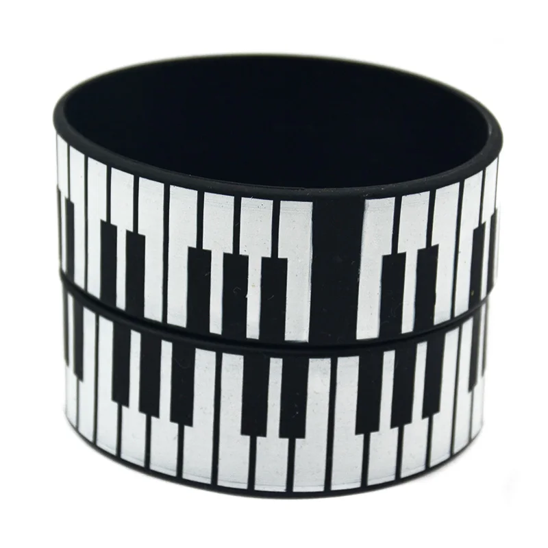 

OBH 1PC One Inch Wide Printed Piano Keys Silicone Rubber Bracelet