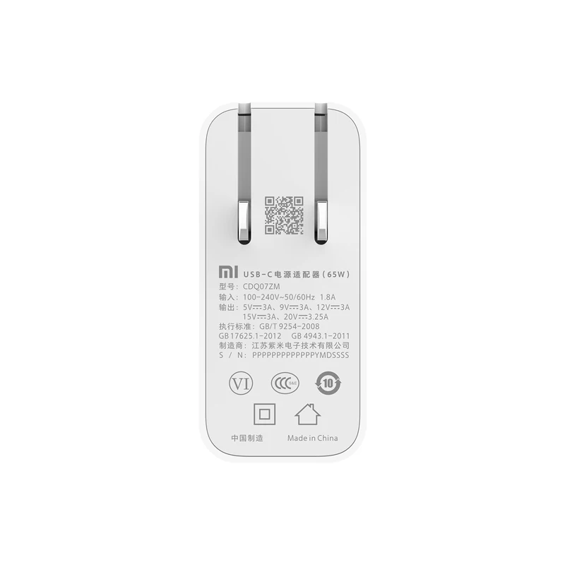 Оригинальный USB C адаптер питания xiaomi 65w для домашней быстрой зарядки портативное