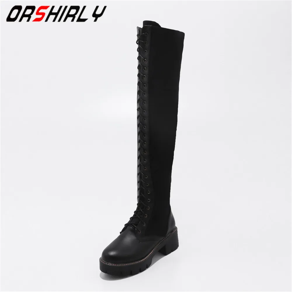 Black Per Donne Primavera Mano Punta Le Rotonda Della altezza up Fatti Moto Pizzo Caviglia Signore Delle autunno Da A legato ginocchio Solido In Stivali black Cross Orshirly wBq4XfWW