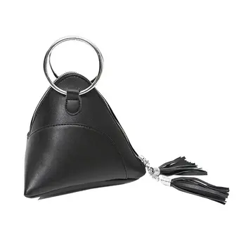 

Hot sale dumplings Bag women's handbag mini tassel bag triangular women bags PU(Black)