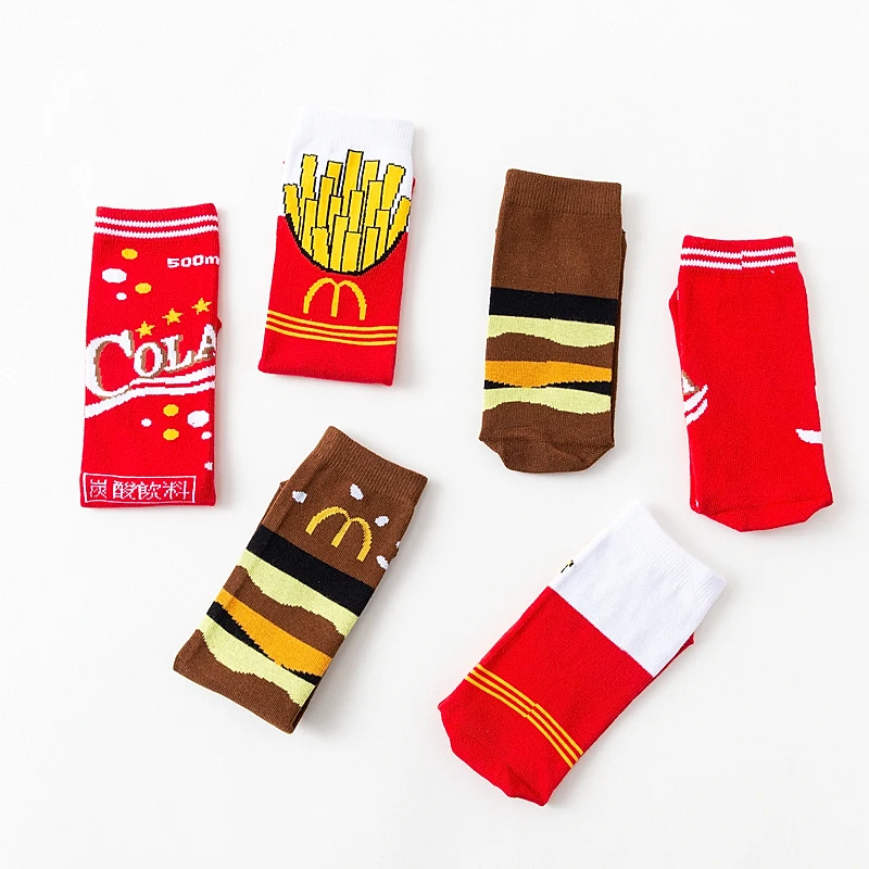 

Funky French fries and coca cola Socks Novelty Hosiery Women Ladies Socks Men Unisex Winter Cotton Happy Socks Female