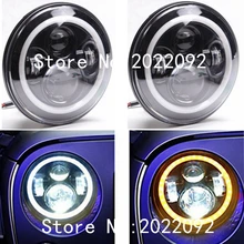 7″ inch Wrangler LED Headlights Bulb with Halo Angel Eye Ring white DRL amber Turn Signal Lights for J eep JK LJ CJ Hummer H1 H2