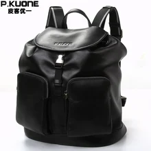 P.KUONE Genuine Leather 2017 New Fashion Men Luxury Brand Bag Waterproof Laptop Messenger Travel Backpack For Women School Bags