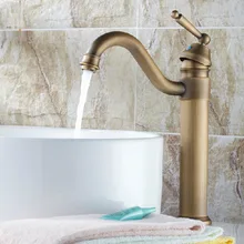 Античный латунный гусак Одиночная Вращающаяся ручка для ванной для кухни для раковины Смеситель кран anf205