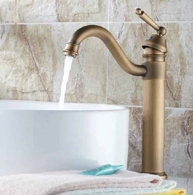 Antique Brass Gooseneck Single Handle Swivel Kitchen Bathroom Sink Basin Faucet Mixer Taps anf205