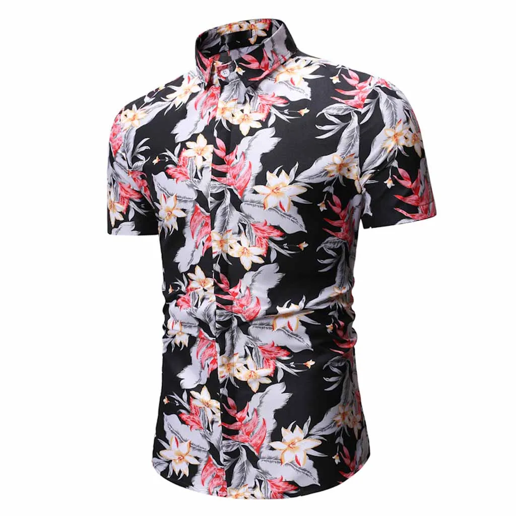 Для мужчин; новые летние модный принт Повседневное на пуговицах мягкие с коротким рукавом пляжный тонкая рубашка Топ рубашки с коротким
