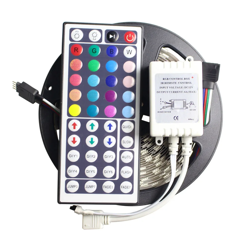 

RGB LED Strip Flexible light SMD 5050 DC12V 5M 60LED/m 300leds LED ribbon tape Light with IR 44 Keys Remote Controller