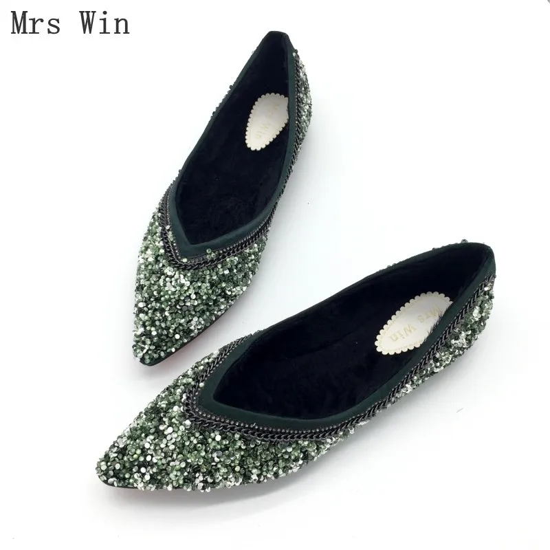 

2018 Winter Shoes Women Warm Ballet Flats Slip-On Woman Shallow Single Shoes Ladies Soft Females Footwear Plus Size Black 41 42