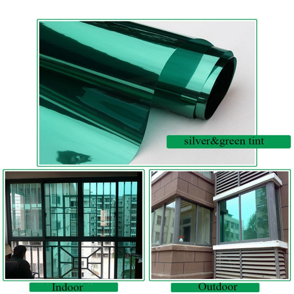 Серебряный и зеленый дома здания окна плёнки One Way Vision декоративные экраны для окон самоклеющиеся Стикеры наклейки с размеры 1,52x60 м