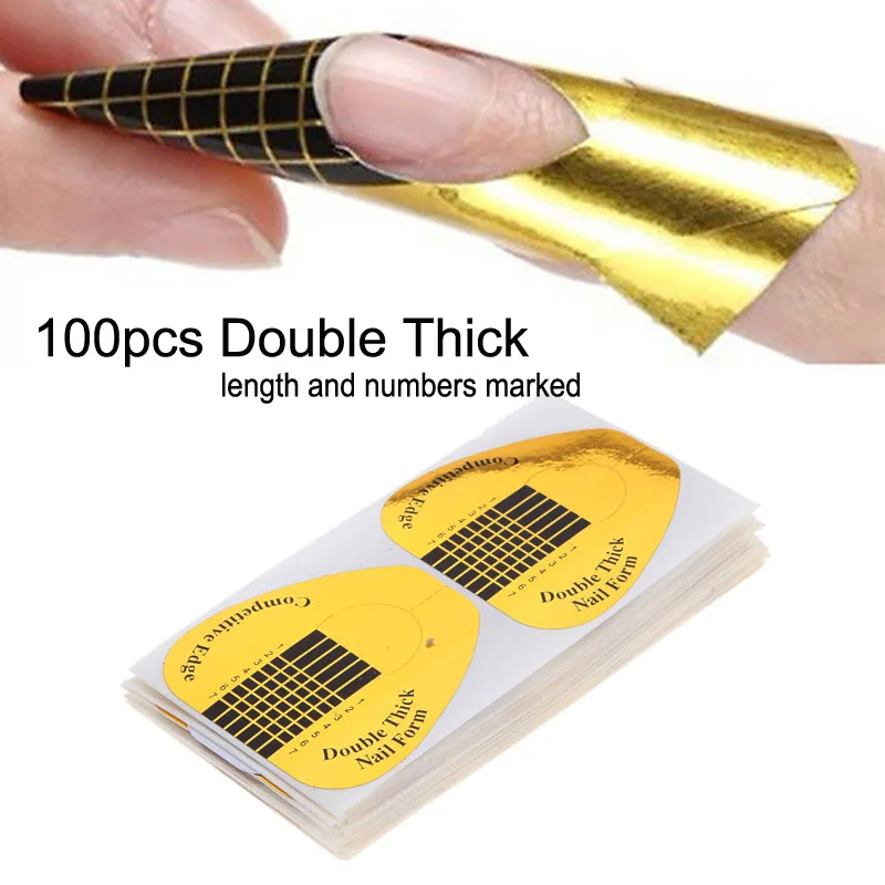 

100Pcs Professional Golden Nail Forms for Acrylic UV Gel Nail Art Tip Extension Nail Sticker Guide Form Manicure Styling Tools