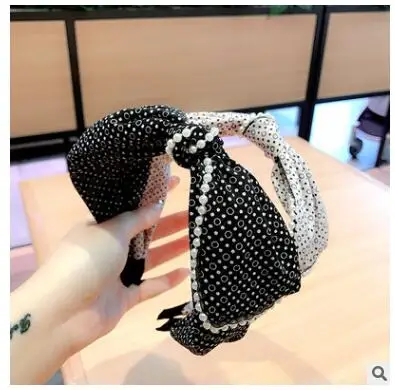

women Hairband new pearl bow hair curling headband fabric dot hair accessories