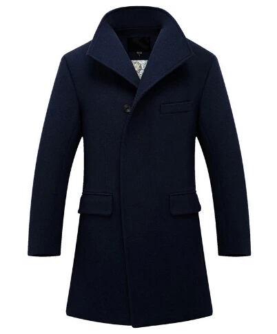 Зимние бушлат Для мужчин Бренд Дизайн Для мужчин s шерстяные пальто для женщин Однобортный Manteau Homme Повседневное Slim Fit кардиган на молнии пальто Темно-синие - Цвет: Navy