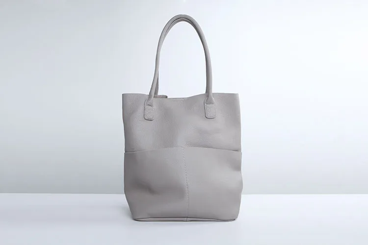 Мягкая натуральная кожа, женские сумки через плечо, модная Большая вместительная сумка-мешок, женские сумки, высокое качество, женская сумка для покупок - Цвет: Серый