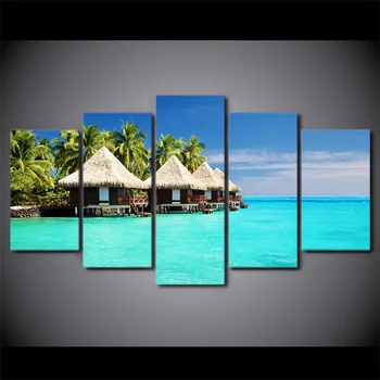 

5 Piece HD Printed Maldives Islands Palm Tree Framed Wall Picture Art Poster Painting On Canvas For Kids Living Room Decor