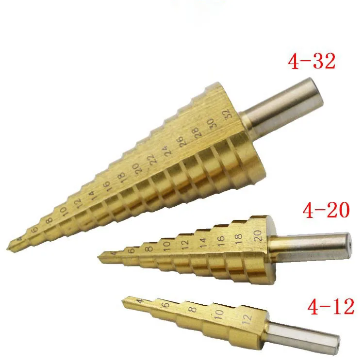 3 шт./лот, на Возраст 4-12/20/32mm HSS Сталь сверло большой шаг конус Титан покрытием и огненный резчик по металлу, набор инструментов с сумочкой в комплекте; Новинка