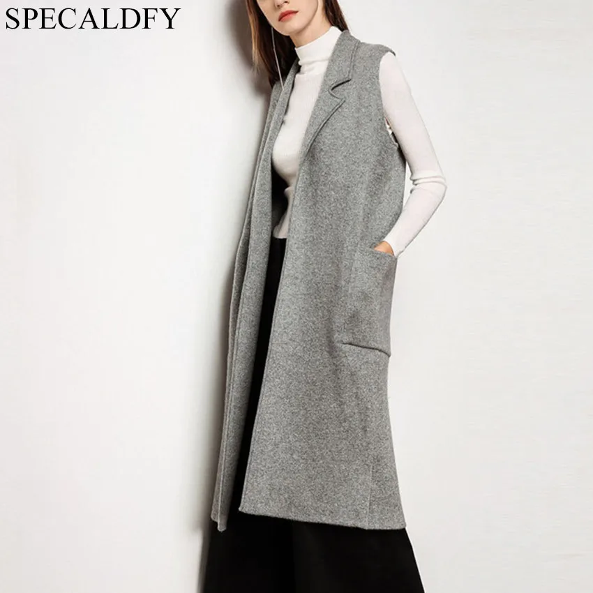 2018 Plus Size Long Vest Coat Women Sleeveless Jacket Autumn Winter
