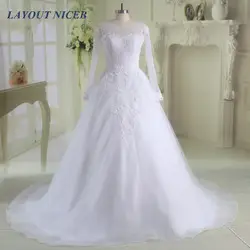 BD112 robe de mariage с длинным рукавом свадебное платье 2017 кружевное на заказ аппликации бальное свадебное Vestido de noiva кружево до