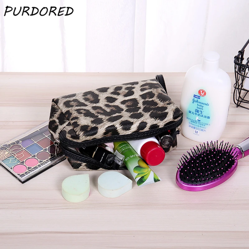 

PURDORED 1 pc Women Leopard Print Makeup Bag Travel Ladies Cosmetic Bag Pouch Neceser Toiletry Organizer Dropshipping