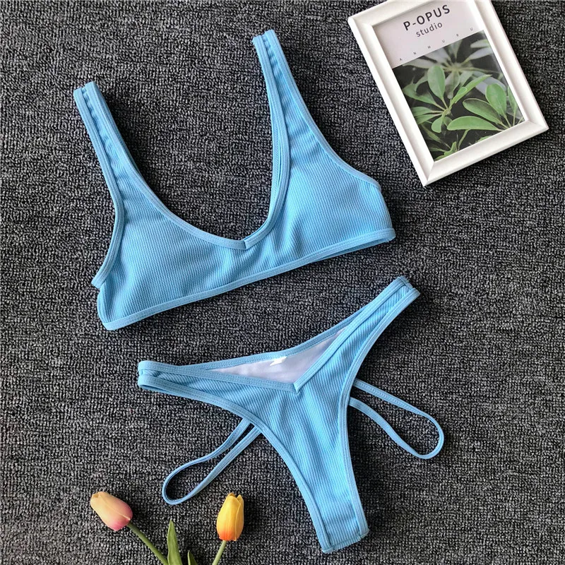 In-X High waist bikini Neon swimsuit female Ribbed swimwear women Bathing suit Sports bikini Beach wear Two-piece suit new - Цвет: 1860-3