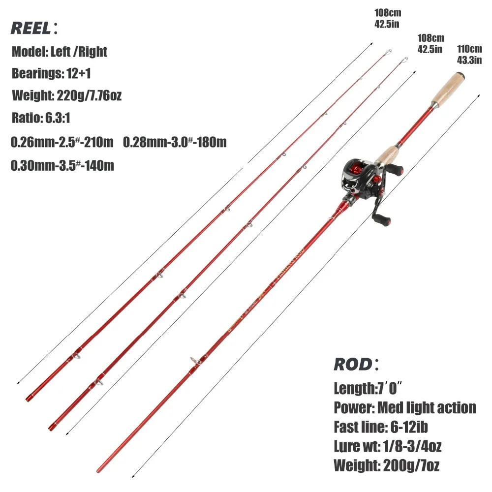 Sougayilang 2.1m Surf Casting Fishing Rod Carbon Fiber Lure Rod With Fresh / Saltwater Carp Baitcasting Reel Coil Combos Pesca