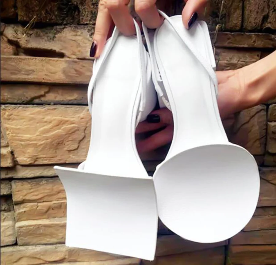 

Vogue Geometric Women Sandals Jacquemus Slingback Large and Small Size White Thick Heel Sandals Shoes Women Fashion