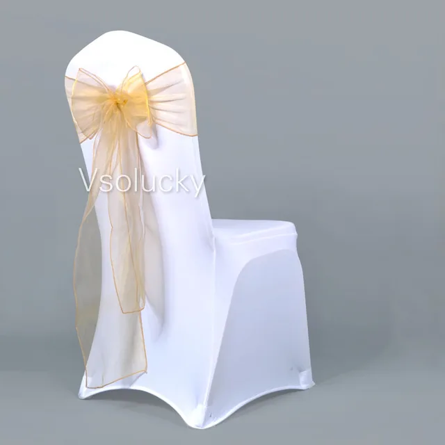 25pcs/lot Gold Sheer Organza Chair Sashes Bow Cover Wedding party Xmas Birthday Shower Decoration