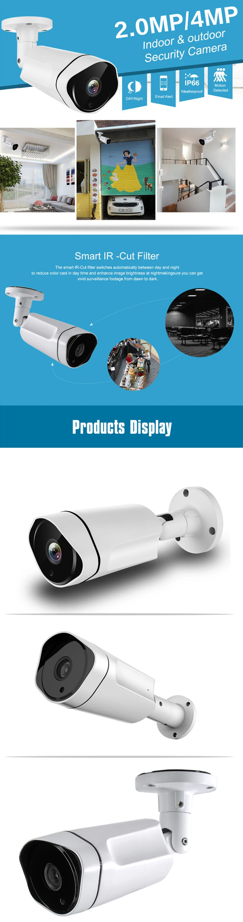 2MP 4MP IP POE Surveillance Camera Outdoor Bullet Home Security CCTV Network High Resolution Waterproof CCTV Camera 20M IR 6