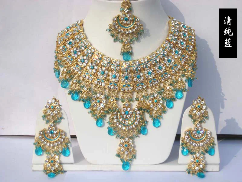 Free shipping! Delicate full rhinestone multicolor India Jewelry set
