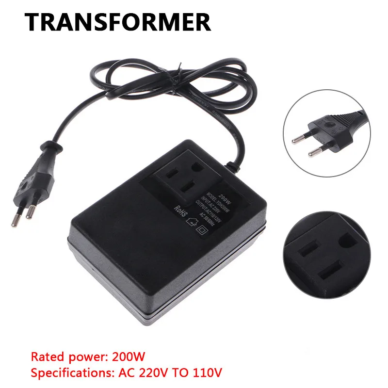 

200W AC 220V To 110V Step Down Transformer Convert Travel Power EU Plug Adapter Dropship