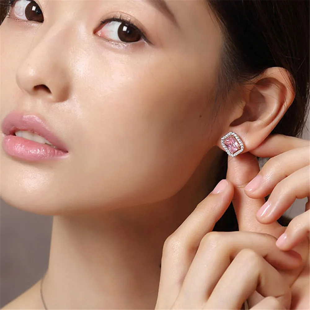 Giffany 925 Sterling Silver Bridal Jewelry Set For Women Natural Pink Quartz