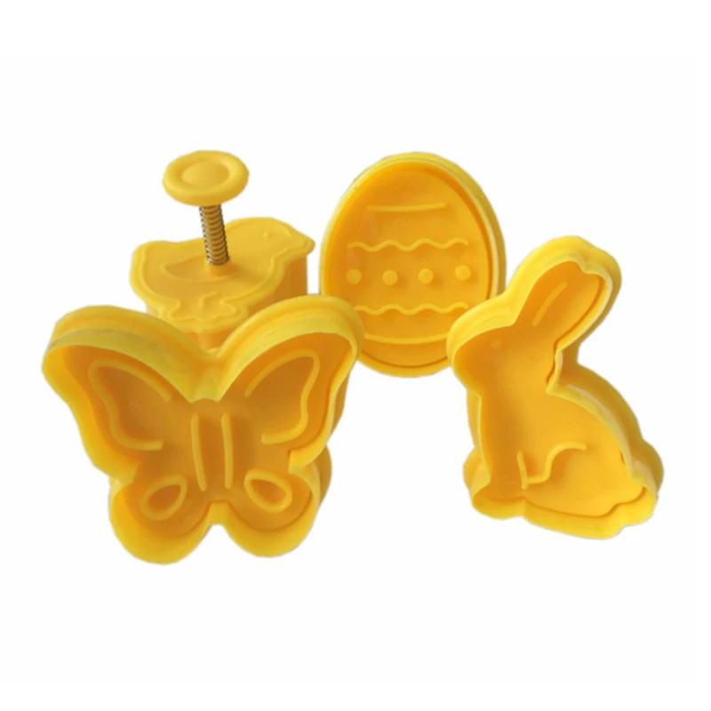 

4 Pcs/Set Plastic Chicken Rabbit Butterfly Egg Cookie Biscuit Cutter Mold DIY Spring Plunger Mould Baking Decorating Tools