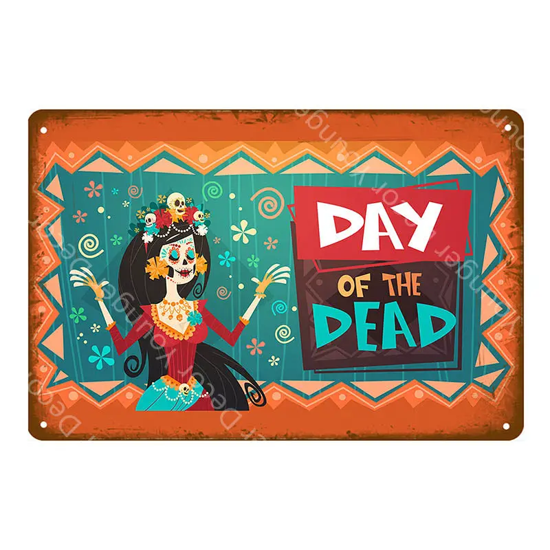 Сахарный череп металлические жестяные знаки мексиканский фестиваль День мертвых табличка настенная живопись плакат вечерние украшения для дома - Color: YD5159G