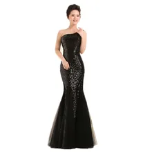 MDBRIDAL Schulter Pailletten Prom Kleid Bodenlangen Mermaid Lange Pailletten Tulle Abend-formale Kleid