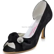 Shoes Woman EL-042 Black Peep Toe Rhinestone Bow High Heel Lace Pumps Bride Bridesmaid Wedding Bridal Evening Pumps White Red