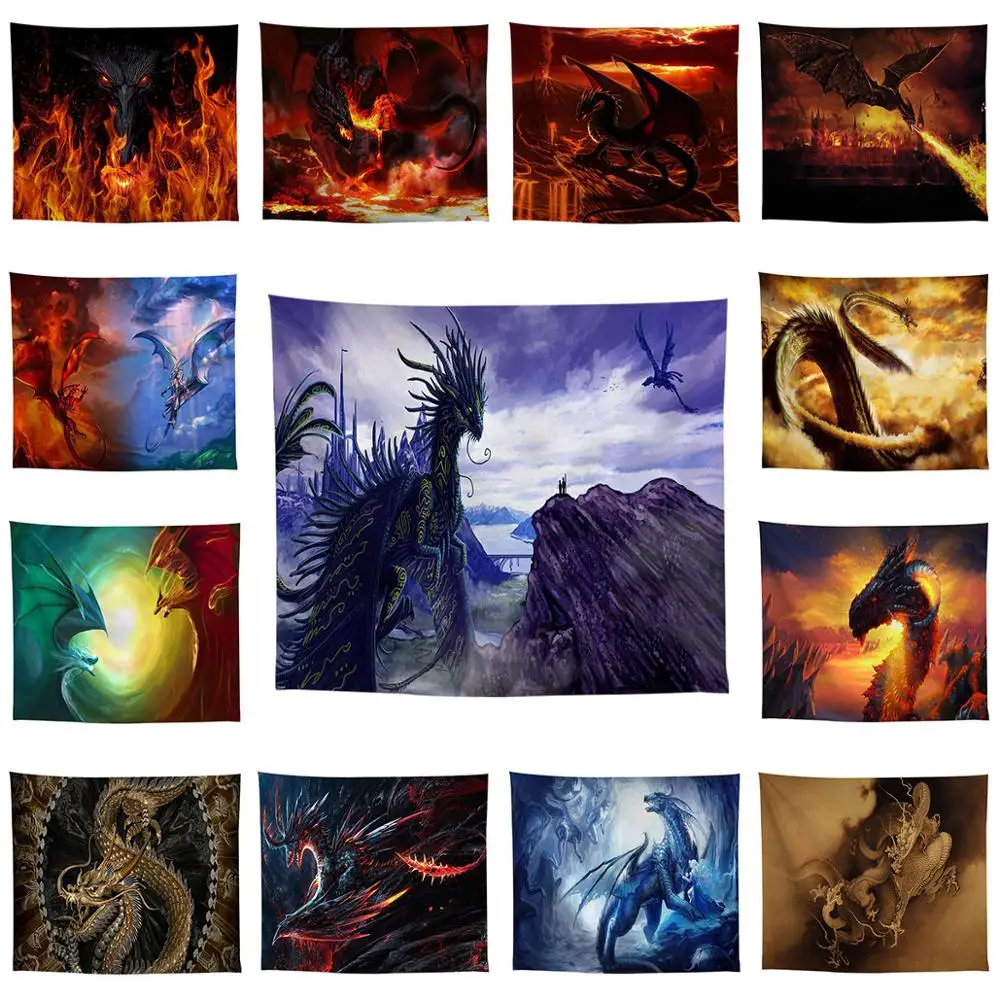 

ZEIMON Dragon Printed Tapestry Wall Hanging Animal Hippie Tapestry Hippy Farmhouse Dorm Decor Polyester 150x150cm Blanket