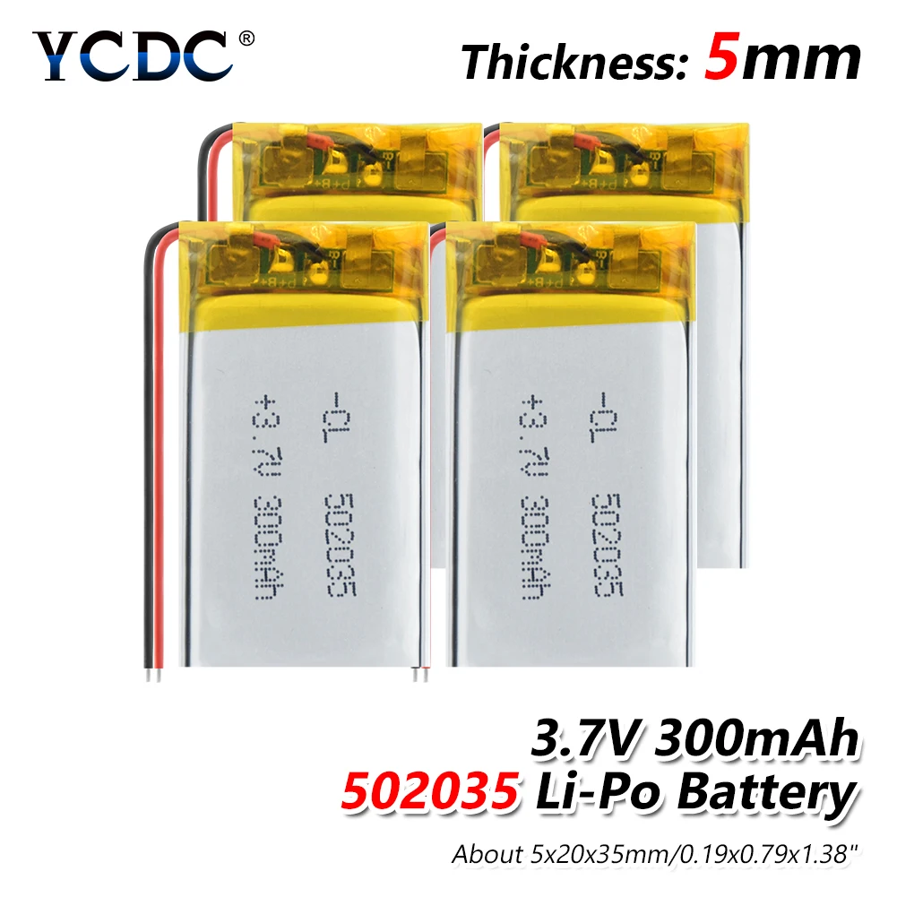 

3.7V lithium polymer battery Rechargeable Li-ion Cell 300mAh 502035 Bluetooth MP3 MP4 Smart Watch wireless card audio recorder