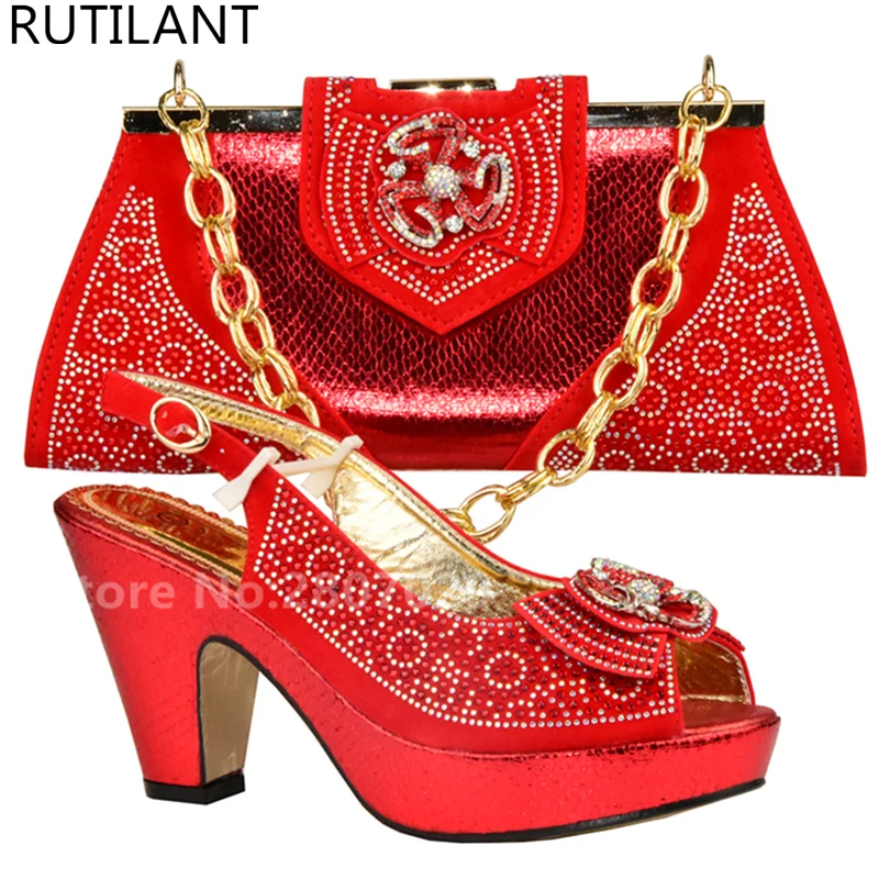 Red Color Italian Shoe and Matching Bag for Wedding Ladies Matching Shoe and Bag Set for