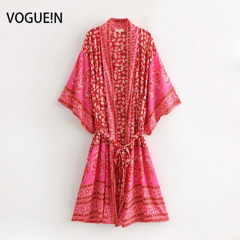 

VOGUEIN New Womens Vintage Floral Print Red/Orange Kimono Cardigan Shirt Blouse Wholesale