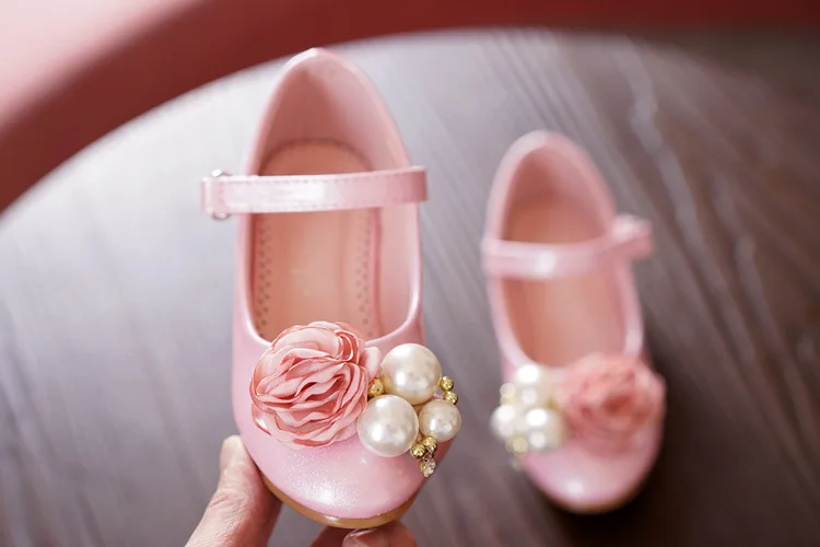 Sapatos de Couro para Meninas Rosa das Meninas Sapatos de Festa para as Crianças Sapatas da Princesa Calçados Infantis Primavera Alta-salto Alto Pérola Ocasional 2020 33 festa para as crianças Alta-salto alto pérola ocasional sapatas da princesa