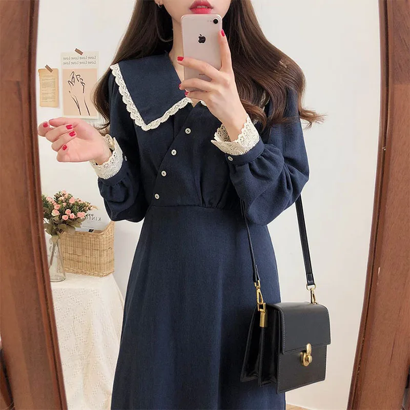 

2019 New Women Spring Autumn Dresses Casual Ruffled Long Sleeve Dresses With Sashes Female Flare Sleeve Chiffon A-Line Dresses
