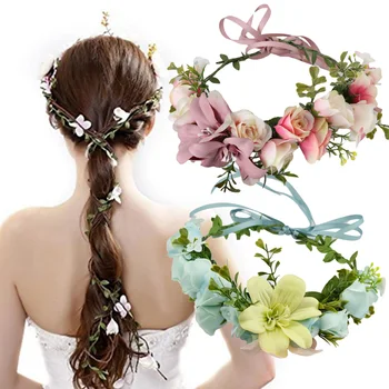 

Wedding hair accesories Artificial wreath Headband Women's Stretch beach wedding Holiday shooting Hairband flower wreath hair Ba