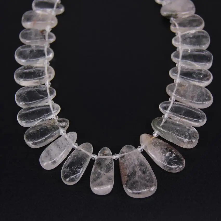 28pcs/str Polished Natural Ghost Stone Top Drilled Teardrop Loose Beads Pendants,Raw Quartz Crystals Graduated Slice beads