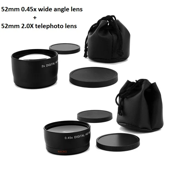 52MM 0.45x Wide Angle Lens&Macro lens+ Telephoto lens for Nikon Cannon