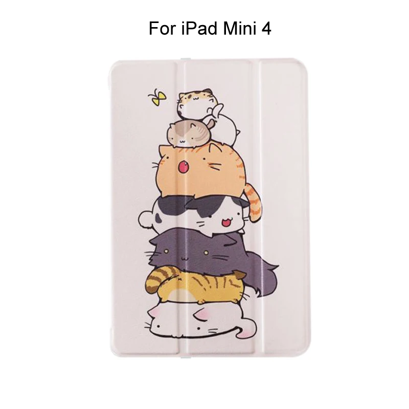 Милый мультяшный чехол Kawaii Akita с Умной подставкой, для iPad Mini 1 2 3 4, чехол для нового iPad Air 1 2 - Цвет: Cats for Mini 4